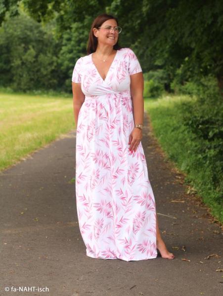 Jersey Baumwolle Theo weiß mit Blattmuster in Rosa