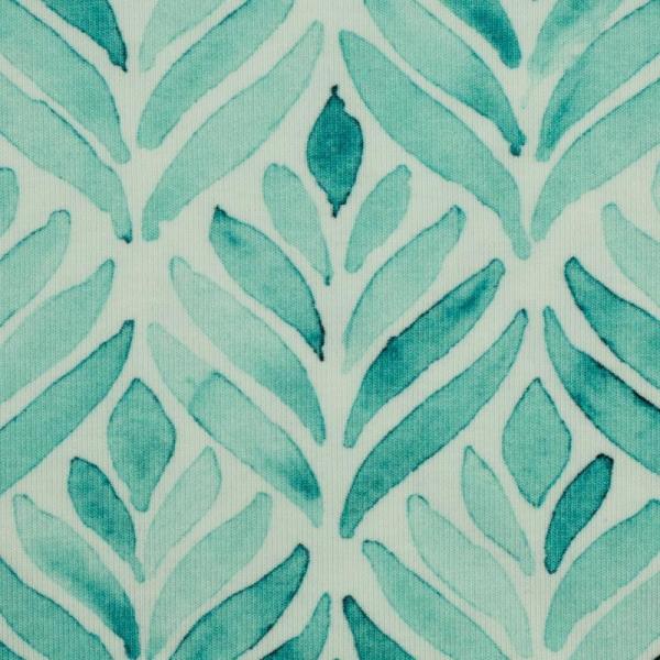 Jersey Baumwolle Theo weiß mit Blattmuster in Türkis