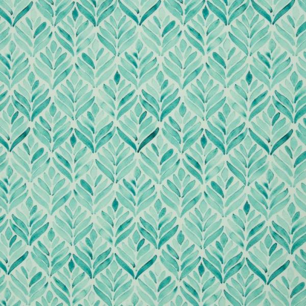 Jersey Baumwolle Theo weiß mit Blattmuster in Türkis