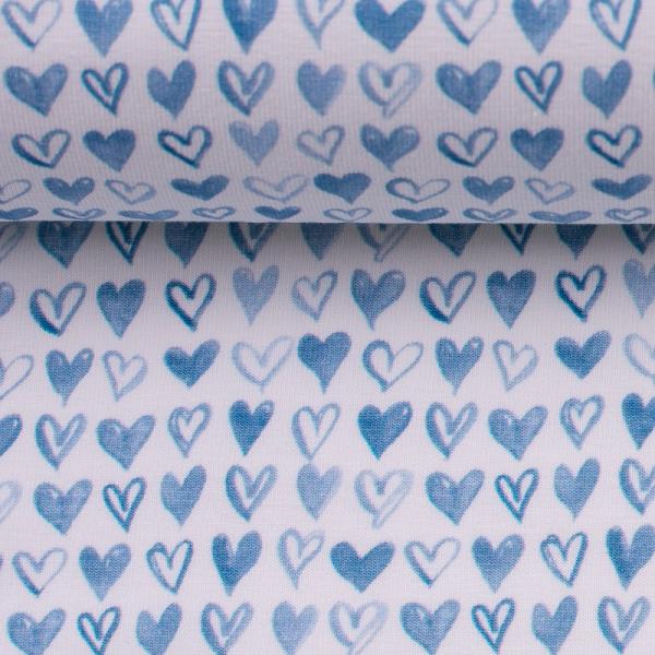 Jersey Baumwolle Herzchen jeansblau auf weiß von Swafing