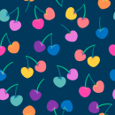 Jersey Baumwolle Dunkelblau mit kleinen bunten Kirschen