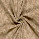 Musselin Stoff bedruckt Blatter Beige
