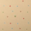 Musselin Stoff Stickerei Herzen Beige